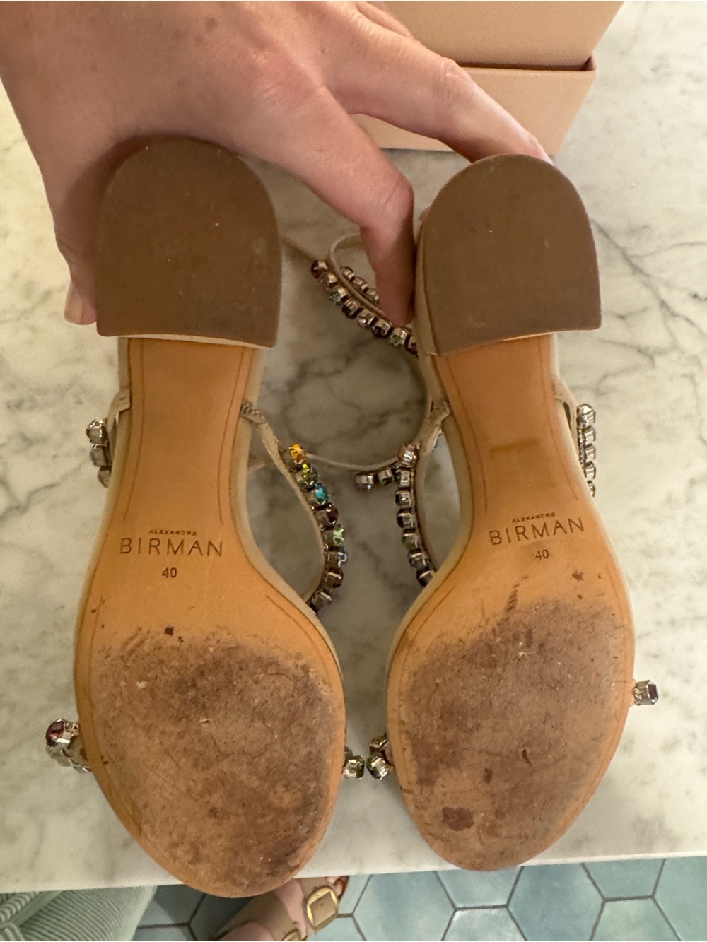 Alexandre Birman Nude Suede Sandals with Multi-Color Crystal Straps - Picture 3 of 8